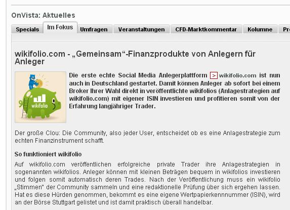 screen des Beitrages auf onvista.de